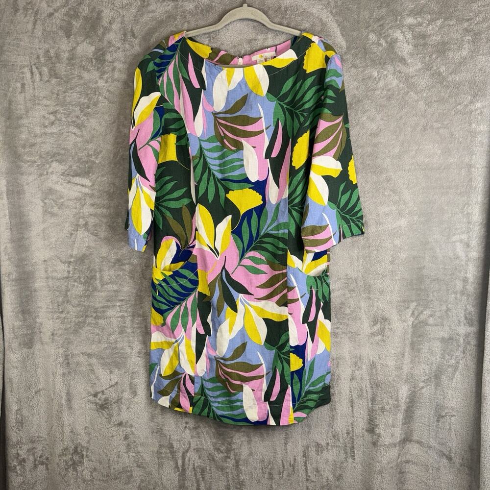 Boden Laurie 100% Linen Tropical Leaf Print Dress SZ 8R Resort FLAW